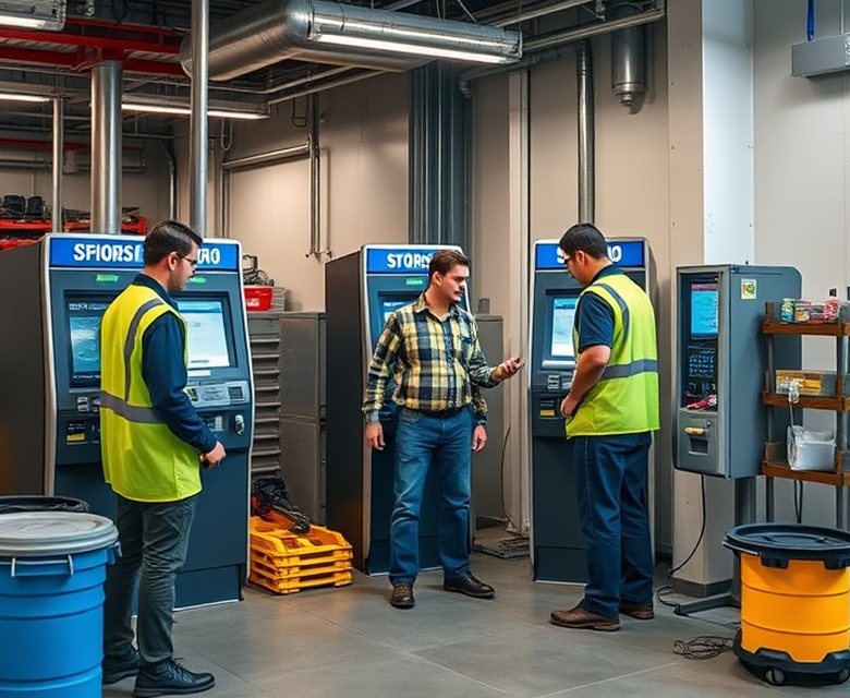 Technician carrying out maintenance on a self-service terminal