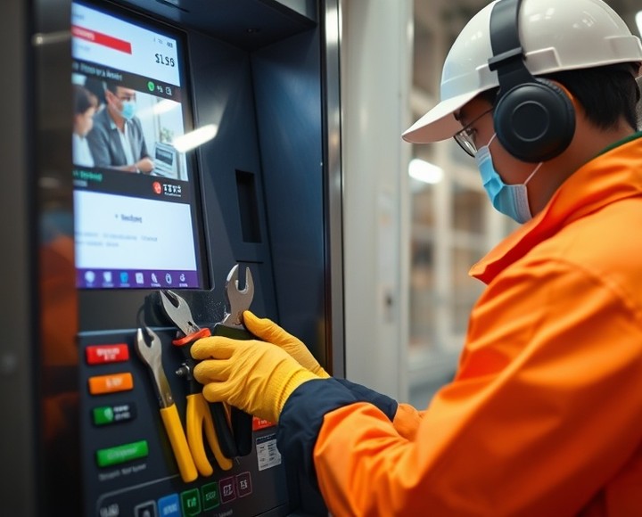 Field service team working on a self-service terminal